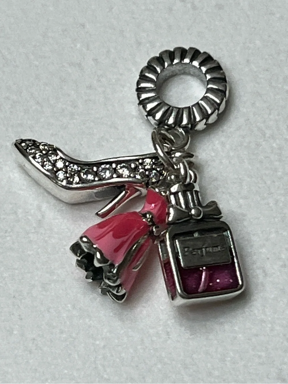 ⭐️ Perfume Dress High Heel Pink Crystal Bracelet Charm-New